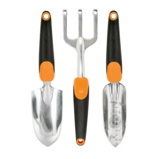 Fiskars 3-in-1 Gardening Tools - Trowel, Transplanter, Cultivator for Gardening - Lawn and Garden - Black/Orange
