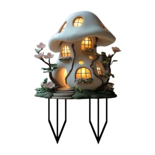 Mushroom House Garden Statue Outdoor, Solar Light Mushroom House Garden Figurines for Lawn, Balcony, Yard Decoration, Outdoor Garden Decoration