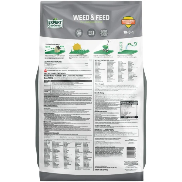 Expert Gardener Weed & Feed Plus Crabgrass Control, Lawn Fertilizer 18-0-1, 12 lb. Prevents up to 5 Months - Image 9
