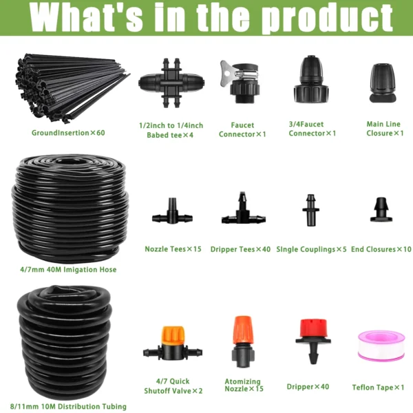 HXXF Drip Irrigation Kit, 132FT/40M+33FT/10M Drip Irrigation Hose+197PCS Garden Drip Irrigation System, Automatic Irrigation Equipment for Garden Greenhouse, Flower Bed,Patio,Lawn - Image 7