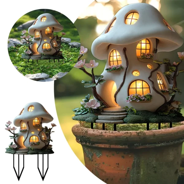 Mushroom House Garden Statue Outdoor, Solar Light Mushroom House Garden Figurines for Lawn, Balcony, Yard Decoration, Outdoor Garden Decoration - Image 3