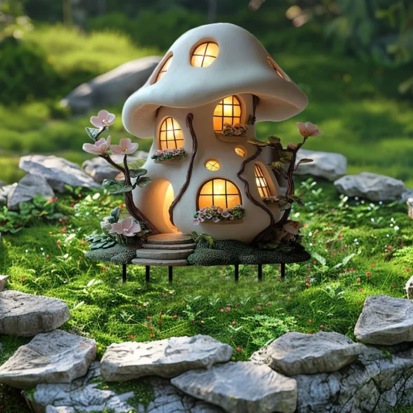 Mushroom House Garden Statue Outdoor, Solar Light Mushroom House Garden Figurines for Lawn, Balcony, Yard Decoration, Outdoor Garden Decoration - Image 5