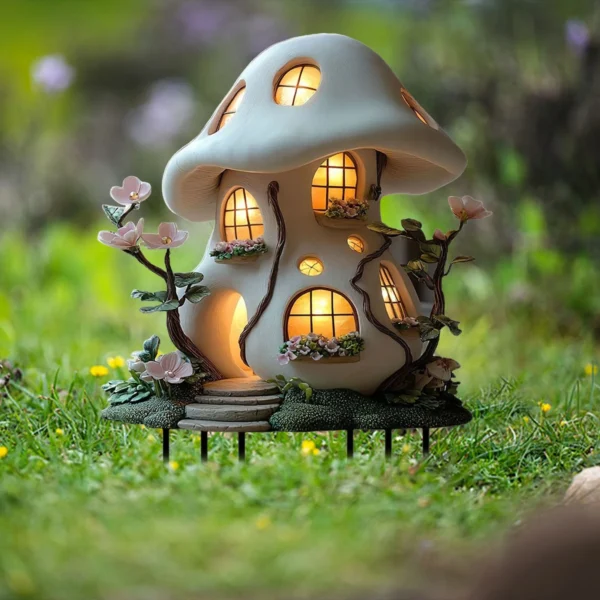 Mushroom House Garden Statue Outdoor, Solar Light Mushroom House Garden Figurines for Lawn, Balcony, Yard Decoration, Outdoor Garden Decoration - Image 6