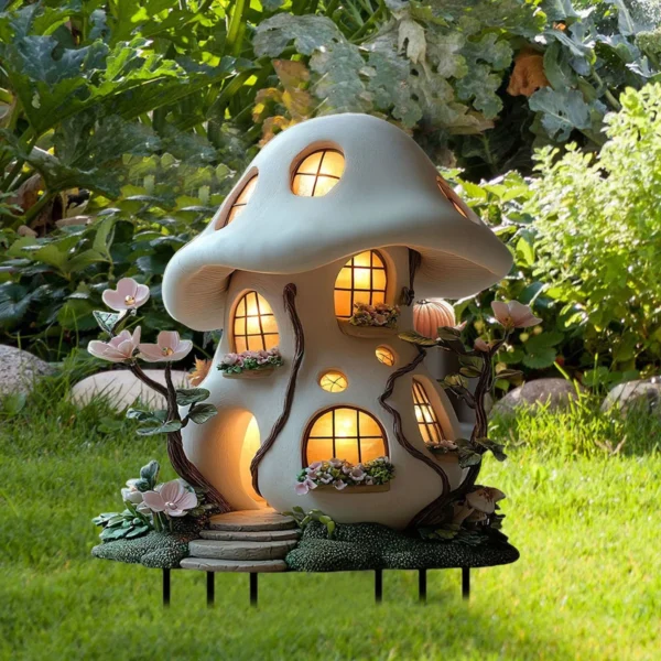 Mushroom House Garden Statue Outdoor, Solar Light Mushroom House Garden Figurines for Lawn, Balcony, Yard Decoration, Outdoor Garden Decoration - Image 7