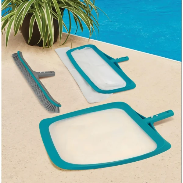 Mainstays 3PC Maintenance Pool Kit Include Brush with Aluminum Back, Skimmer and Rake