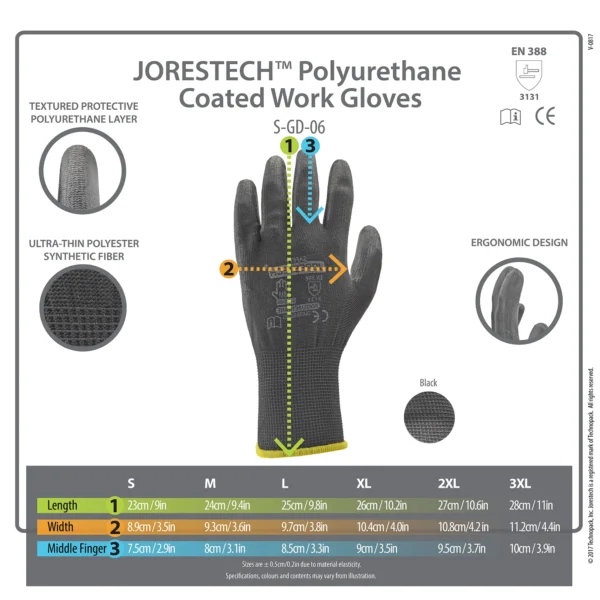JORESTECH Safety Multi-Purpose Ultra-Thin Palm Dipped Work Gloves, Polyurethane Coated, GD-06 (L, 12 Units) - Image 8