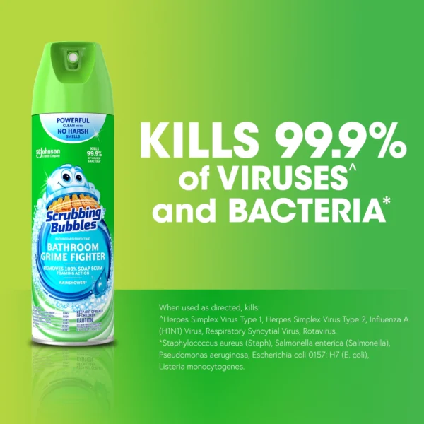Scrubbing Bubbles Bathroom Grime Fighter Disinfe Countant Cleaner Aerosol, Rainshower, 20 oz, 1 Counte - Image 6