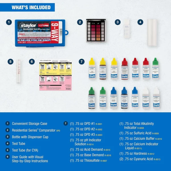 K-1005 DPD, 9-in-1 Pool Test Kit for Test Kit for Free & Total Chlorine, Bromine, pH, Acid & Base Demand, Total Alkalinity, Calcium Hardness, Cyanuric Acid | Made in The USA - Image 3