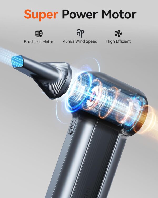 WOLFBOX MF100 Electric Air Duster-150000RPM Super Power Cordless Air Duster, Rechargeable Brushless Motor Durable Blower, 3-Gear Adjustable Dust Blower for Computer, Keyboard, Outdoor, House and Car - Image 5