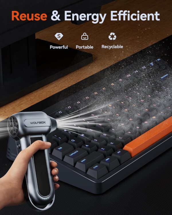 WOLFBOX MF100 Electric Air Duster-150000RPM Super Power Cordless Air Duster, Rechargeable Brushless Motor Durable Blower, 3-Gear Adjustable Dust Blower for Computer, Keyboard, Outdoor, House and Car - Image 4