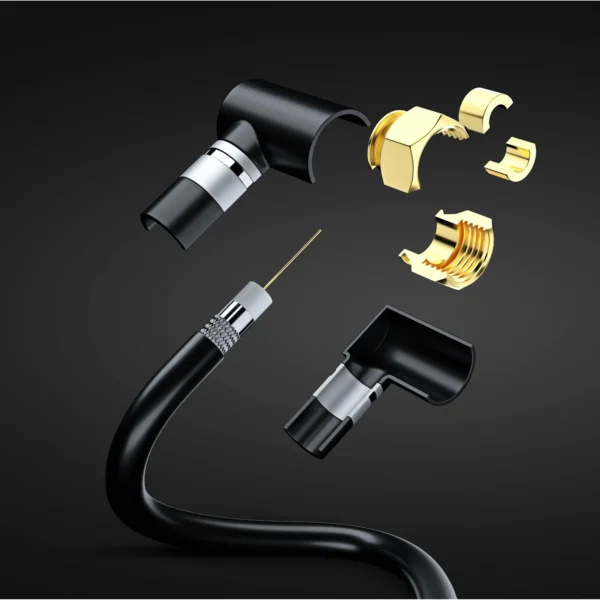 Coaxial Cable RG6, with a Right Angle 90° Connector, 6 ft, 2 Pack, Coax Cable F-Type Triple Shielded Coax Cable 6 Feet (Black) - Image 3