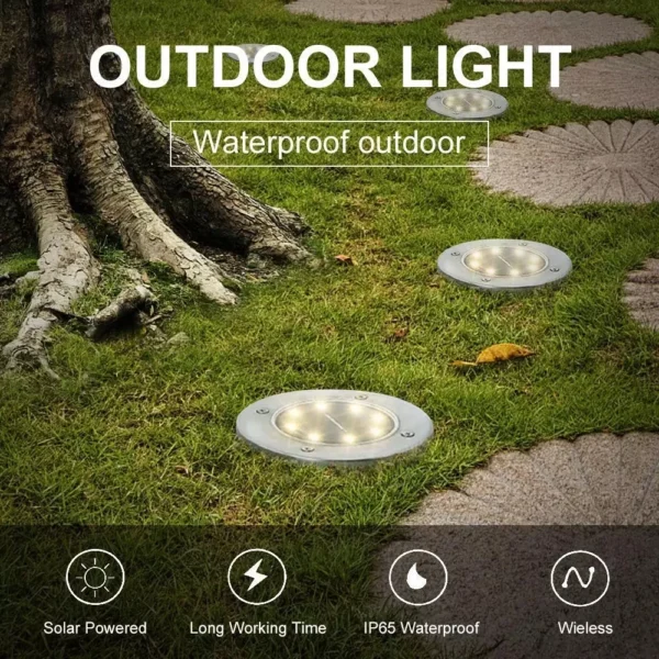 Cowin 8 Pack Solar Ground Lights 8 LED Solar Lights Outdoor Solar Powered Garden Lights Waterproof in-Ground Disk Lights for Patio Pathway Garden Lawn Yard Driveway Deck Walkway - Image 4