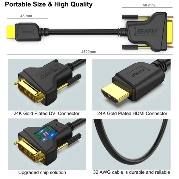 BENFEI HDMI to DVI, Bi Directional DVI-D 24+1 Male to HDMI Male High Speed Adapter Cable Support 1080P Full HD - Image 3